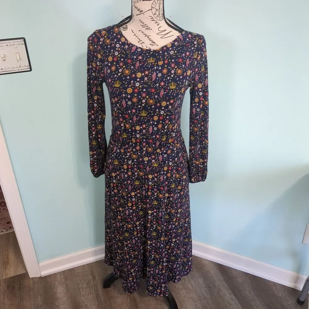 Boden Sasha Navy Blue Crown Flag Royal Print Jersey Midi Dress 4